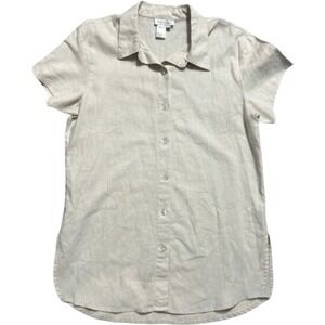 Coldwater Creek Womens Large Linen Blend Short Sleeve Button Down Shirt Beige L